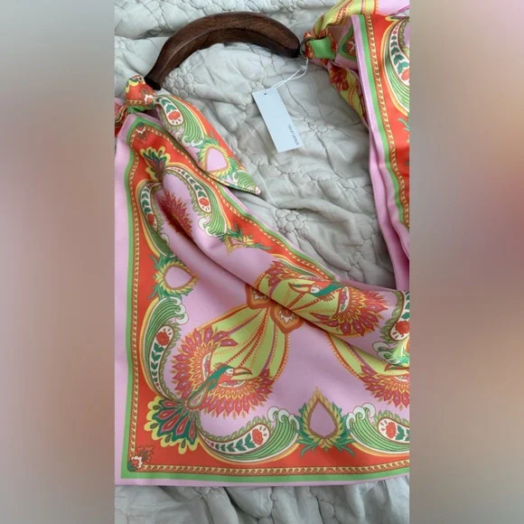 Street Level Pink Orange Green Paisley Shoulder Bag with Wooden Handle - Picture 4 of 4